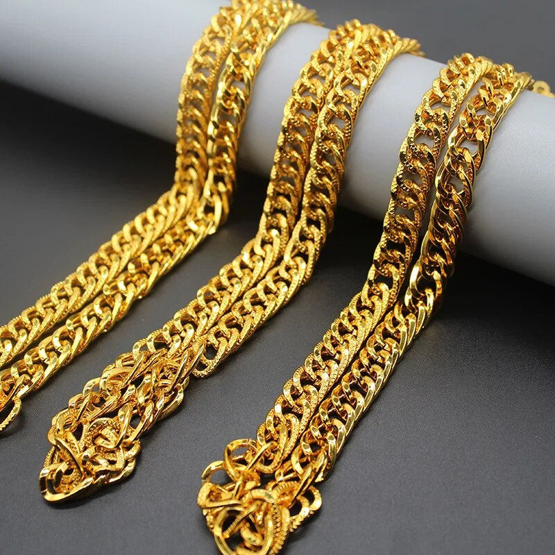 Miniaturebillede: 24k Gold Plated Necklace For Men Original Hiphop Bar Rap Rope Chain Africa Jewe