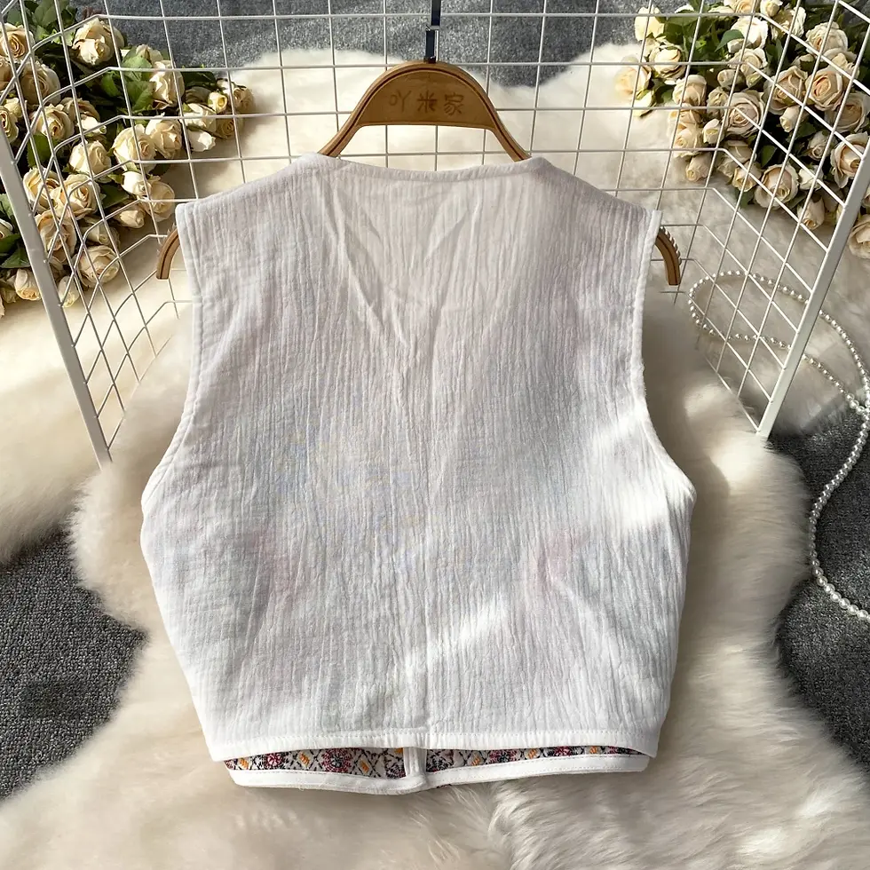 Thumbnail: Crochet Top Embroidery Floral Tank Tops Knitted Women V-neck Folk Fashion Vest