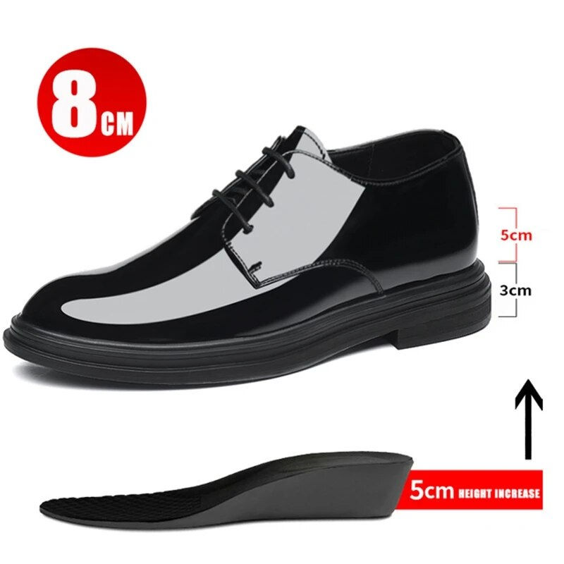 Thumbnail: Yeinshaars New Men 6/8cm Derby Shoes Patent Leather Height Increase Men Dress S
