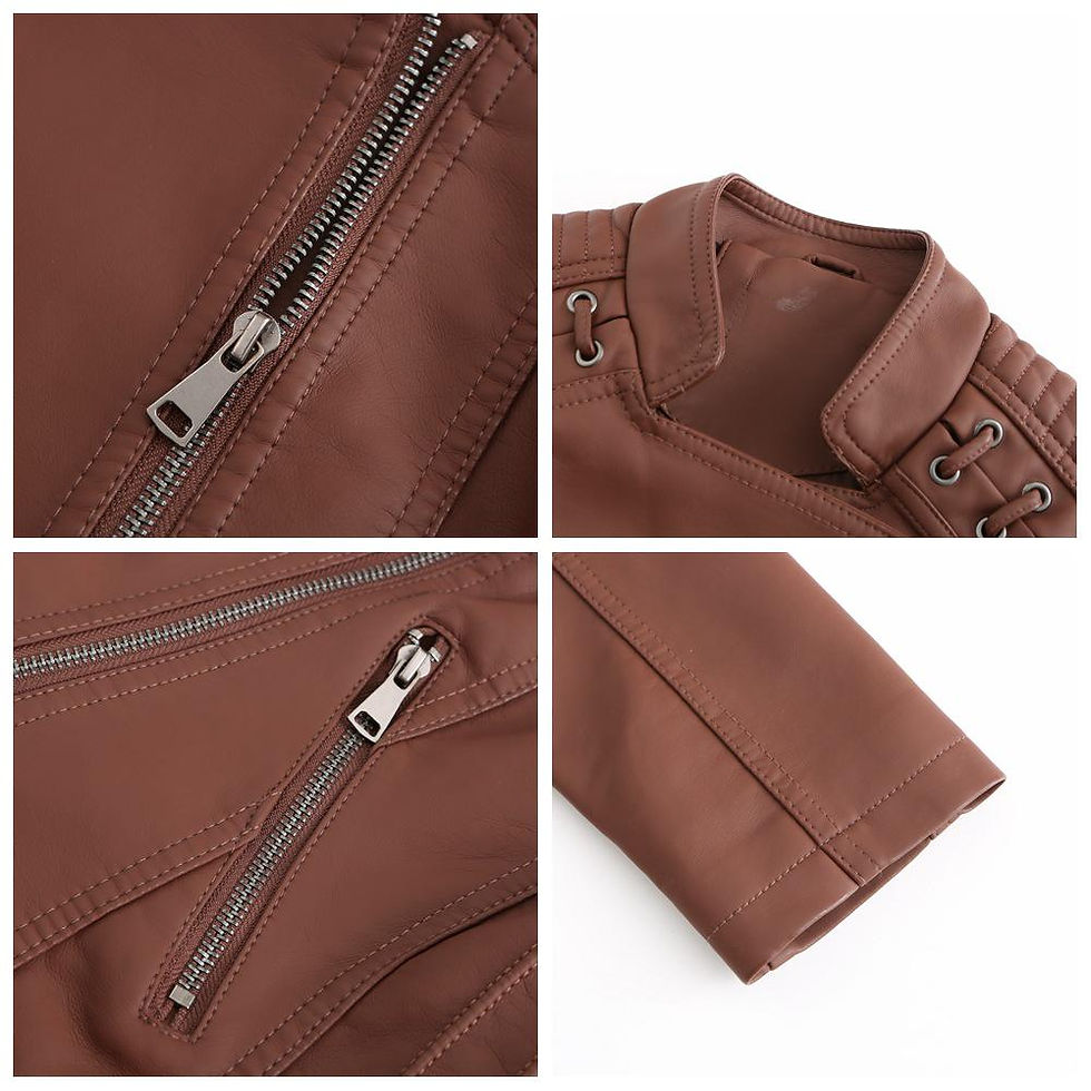 Thumbnail: Women Fashion Lace-up Leather Jacket Slim Fit Spring Autumn Motorcycle Zipper J