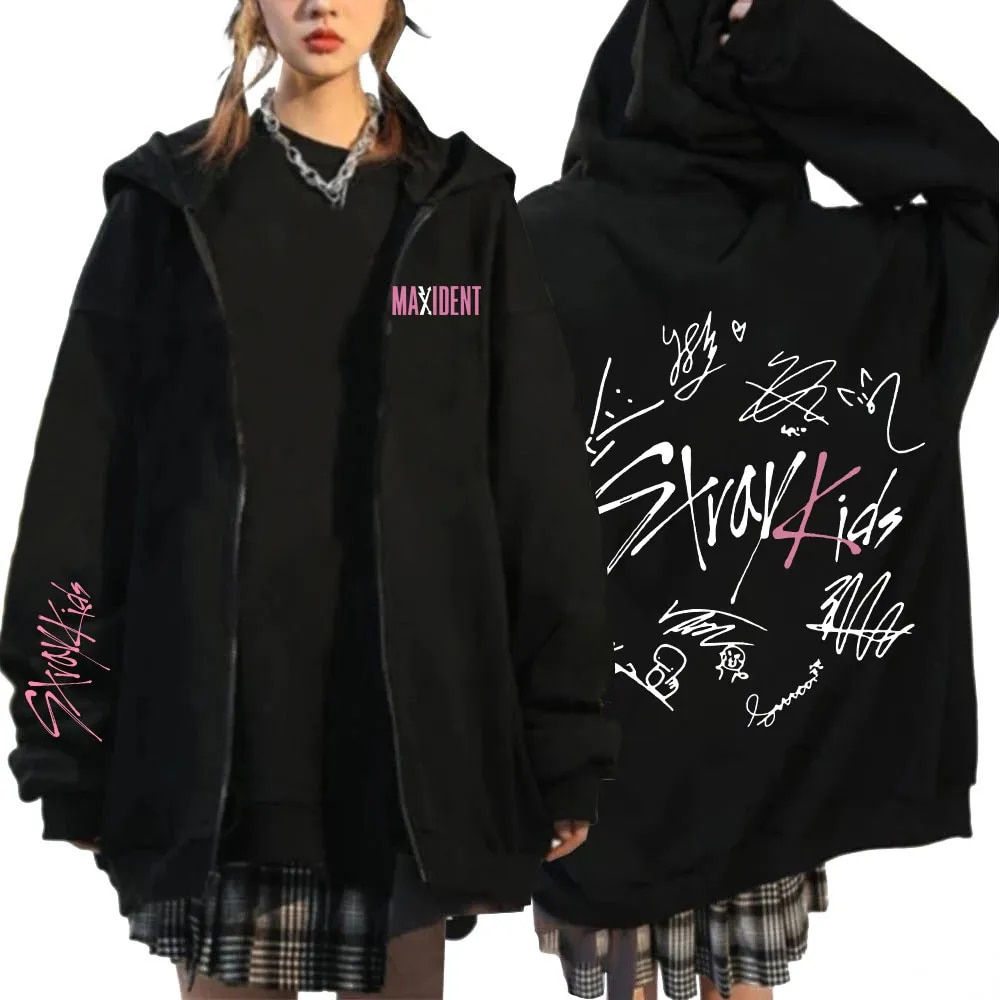 Stray Kids Kpop 5 Stars Print Zip-up Hoodie Korean Style Y2k Harajuku Fashion W