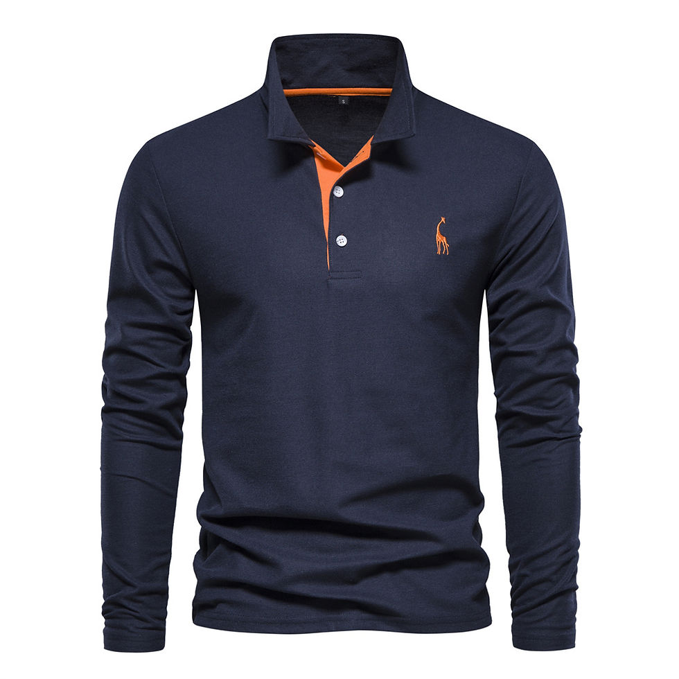 Thumbnail: AIOPESON Deer Embroidery Men's Polo Shirts Solid Color Long Sleeve Polo Shirts 