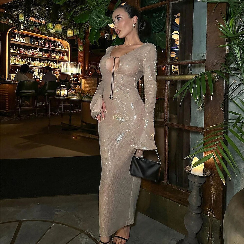 Miniatura: Elegant Lace Up Deep V Bandage Dress Long Sleeves Ankle Length Party Dresses fo