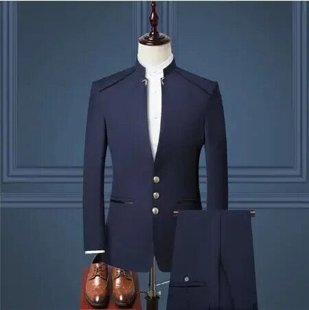 Miniatura: Men's Stand Collar Chinese Style Slim Fit Two Piece Suit Set / Male Zhong Shan