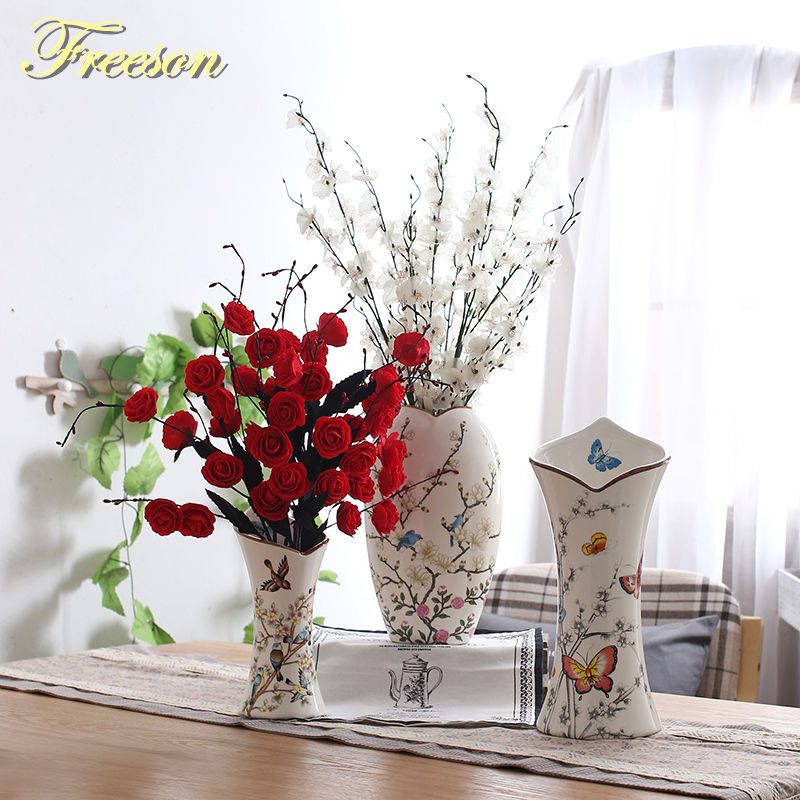 Thumbnail: Pastoral Bird Butterfly Porcelain Vase British Rural Ceramic Flower Vase Room H