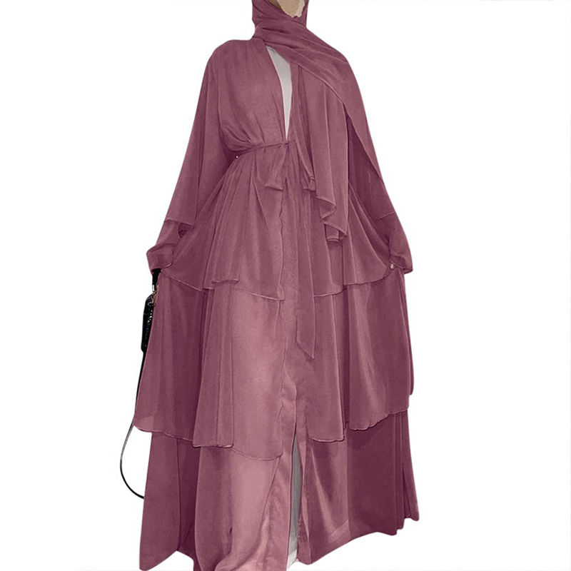 Thumbnail: Chiffon Open Abaya Dubai Turkey Kaftan Muslim Cardigan Abayas Dresses For Women