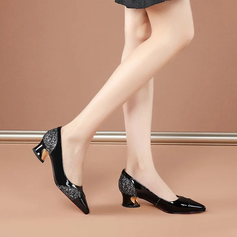 Thumbnail: Woman Pumps Elegant Medium Heel Women Shoes Fashion Elegant Shallow Pointed Toe