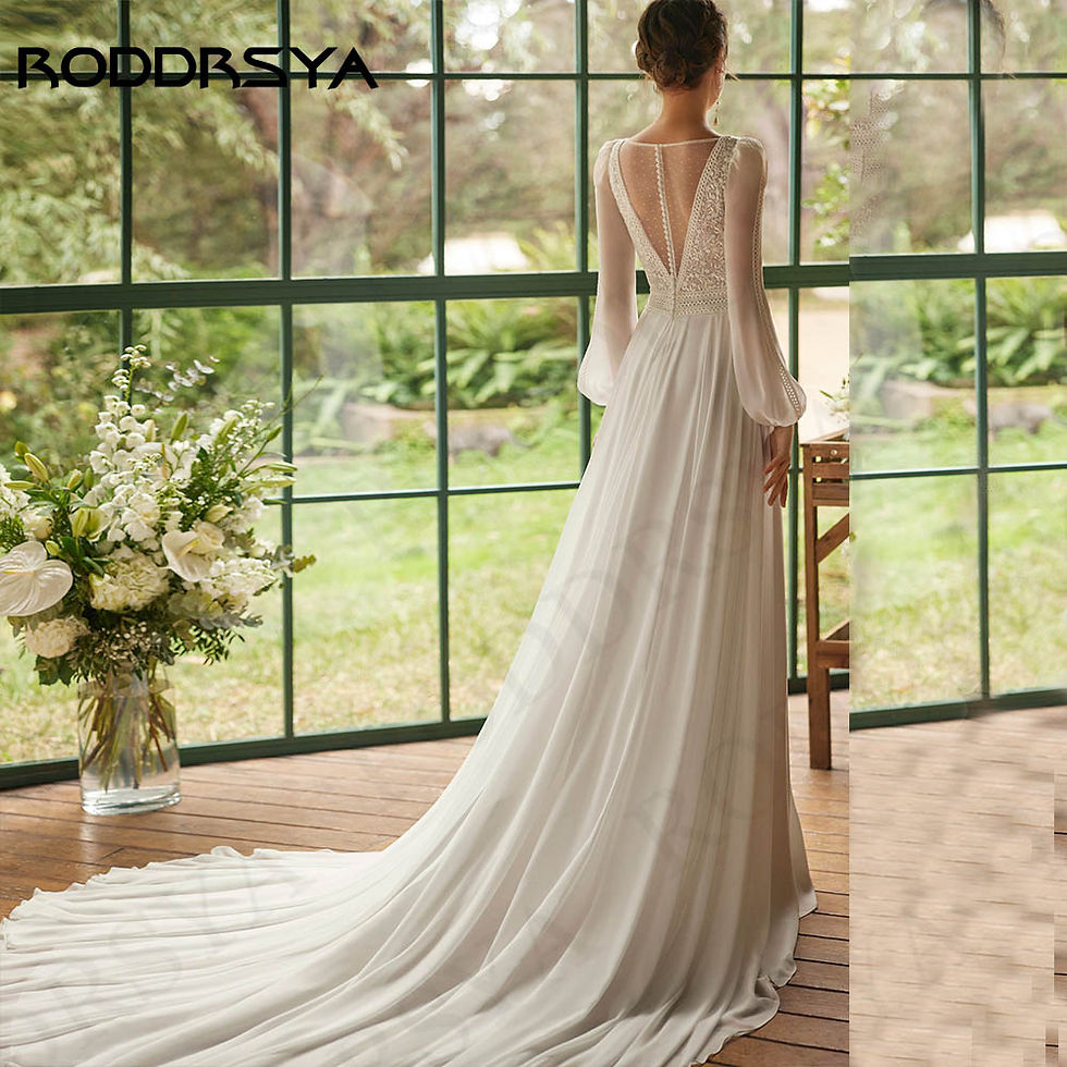 Thumbnail: RODDRSYA Bohemian Wedding Dress Women vestidos novias boda Chiffon Long Sleeves