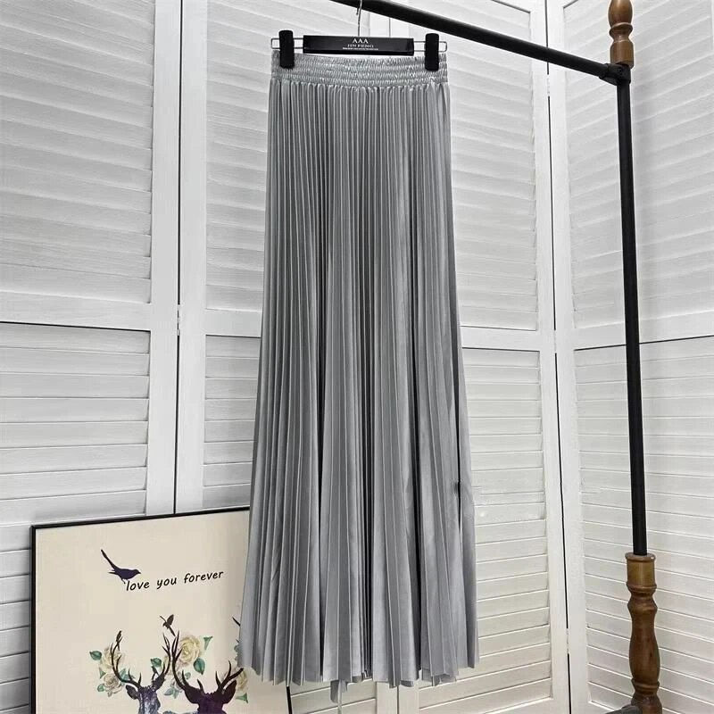 Thumbnail: 2023 97cm Basics Maxi Pleated Skirt for Women New Korean Casual All-match Solid