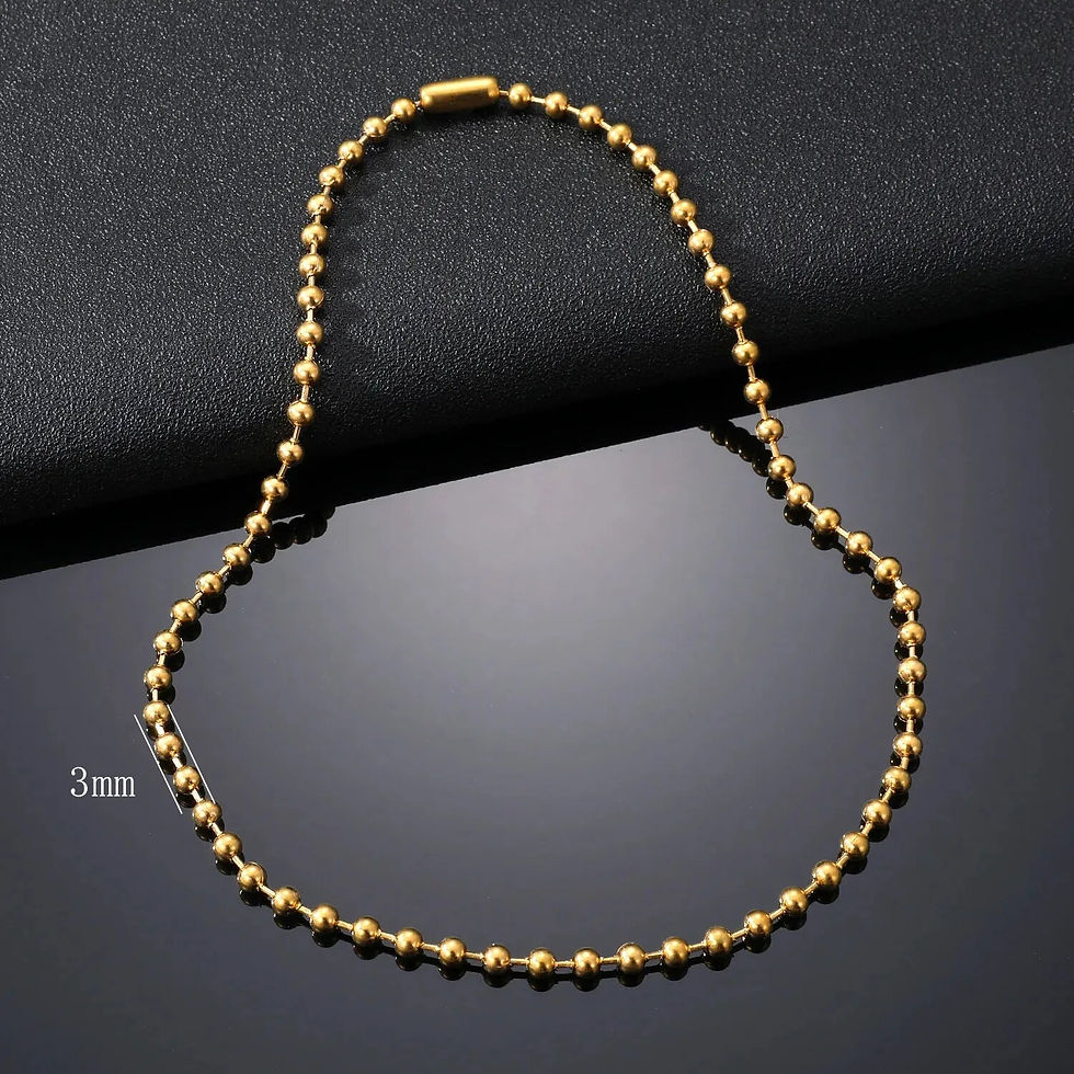 Thumbnail: 3/6/8mm Stainless Steel Ball Bead Necklaces For Women Men Gold/Silver Color Met
