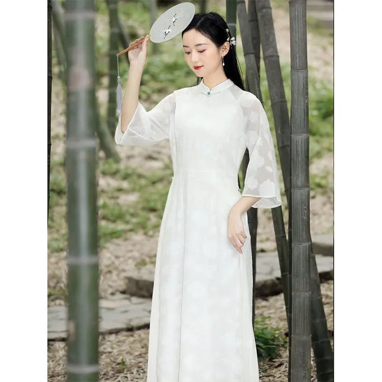 Thumbnail: 2024 Traditional Vietnam Chiffon Ao Dai Chinese Set Qipao For Women Fariry Cheo