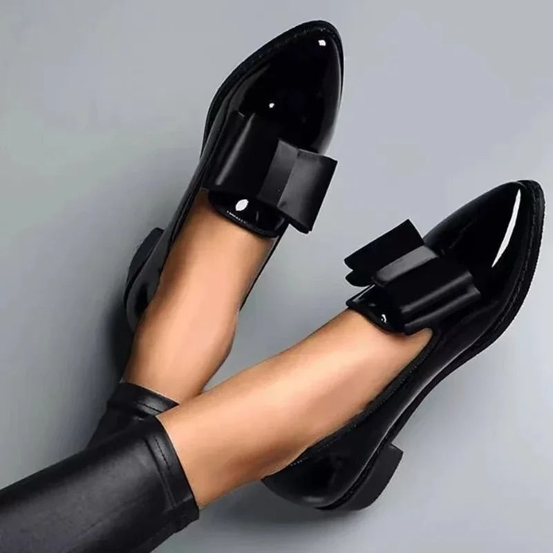 Thumbnail: Bow Women Flats Shoes Patent Leather Ballerina Shoes Low Heels Female Loafers P