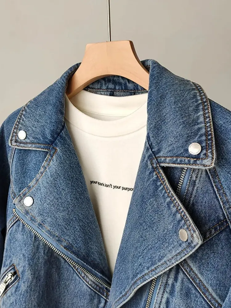 Thumbnail: Fitaylor Spring Autumn Women Denim Jacket Casual Lady Moto Biker Coat Vintage L