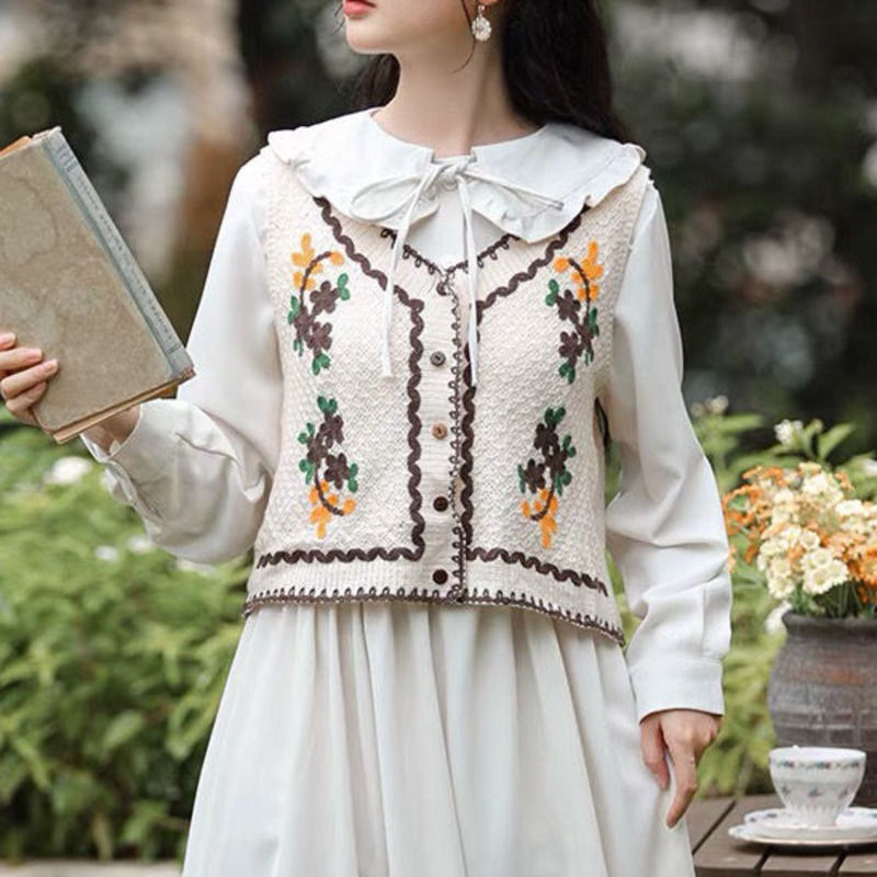 Miniatura: Flowers Embroidery Sweater Vest Women 2024 New Spring Autumn Sleeveless Short W