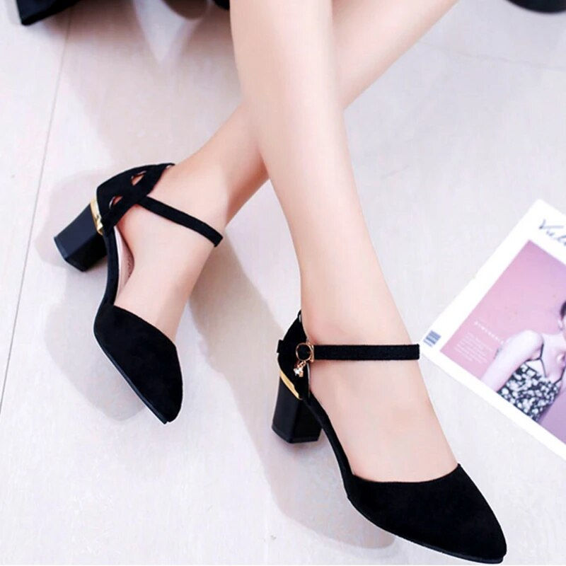Miniaturebillede: Cresfimix women classic high quality pink square heel shoes for office ladies b