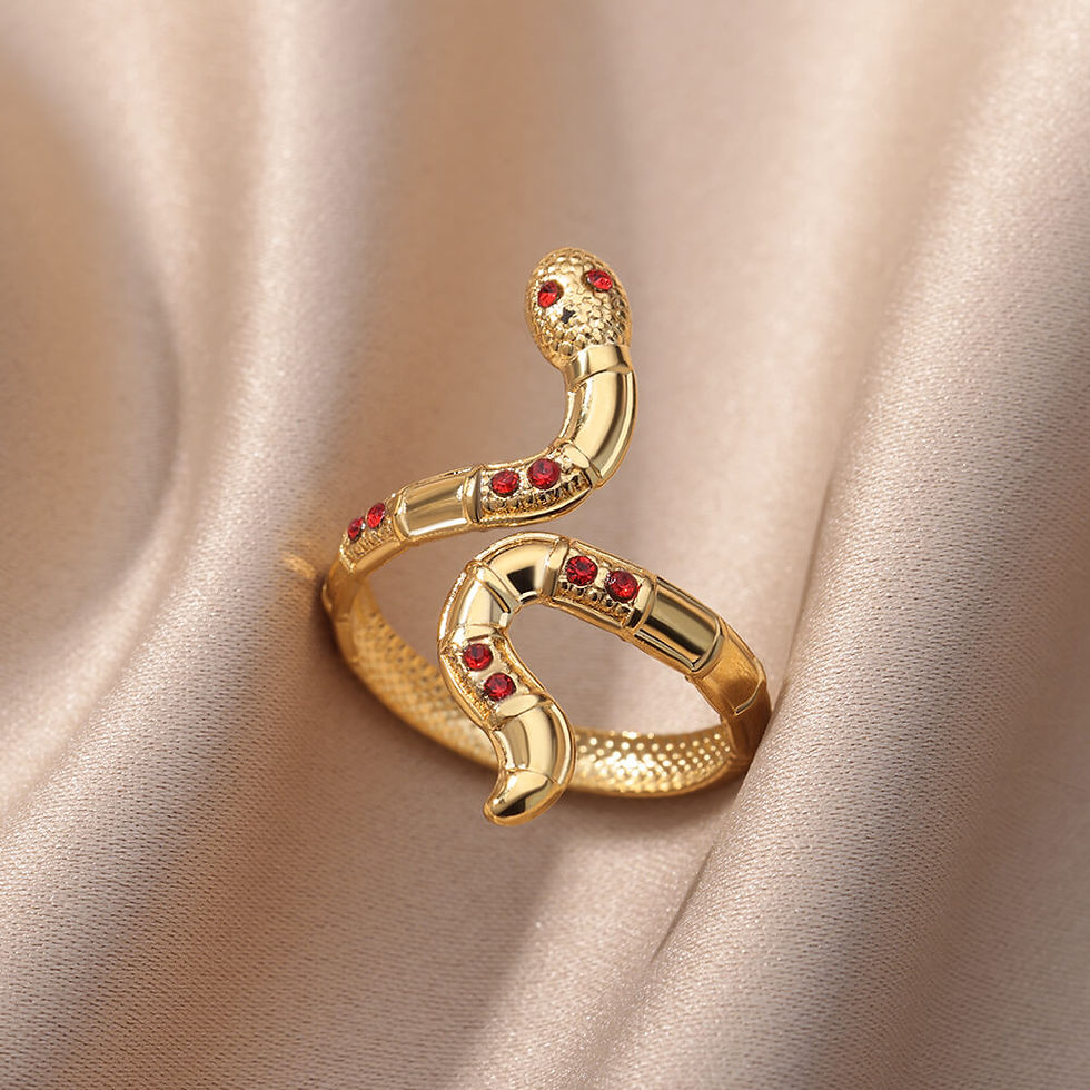Thumbnail: Stainless Steel Snake Rings For Women Men Gold Plated Open Adjustable Zircon Ri