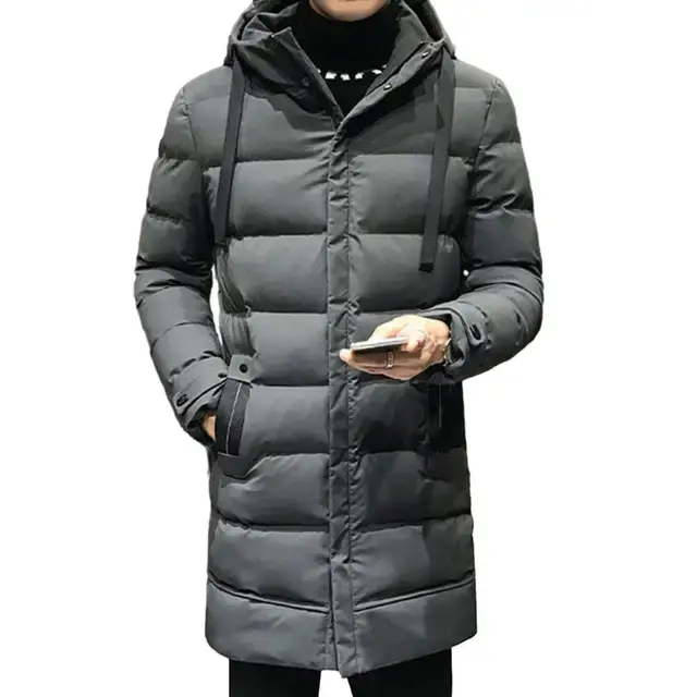 Miniatiūra: Men Winter Parka Down Coat Hooded Warm Wind Protection High Collar Mid-length O