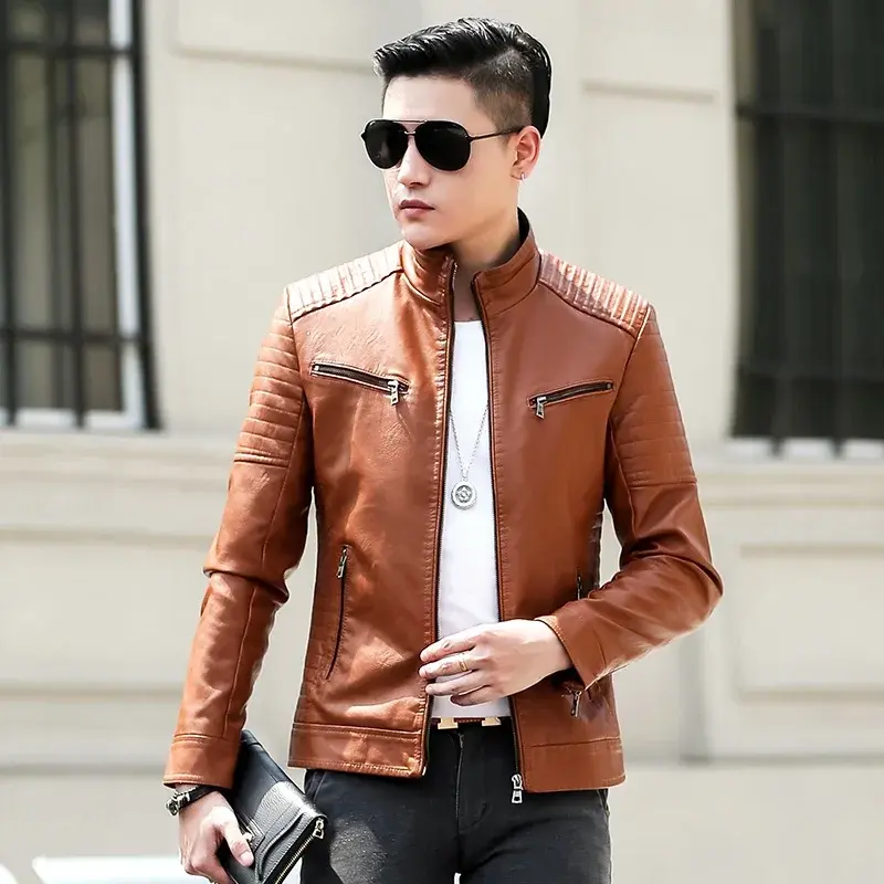 Μικρογραφία: Original Embroidered Men Clothing Men's Leather Jacket Fashion High-Quality Det