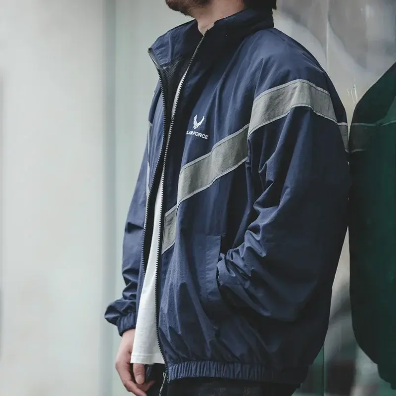 Thumbnail: Mens Pilot Training Jacket Reflective Embroidered Hooded Cargo Top Thin Quick D