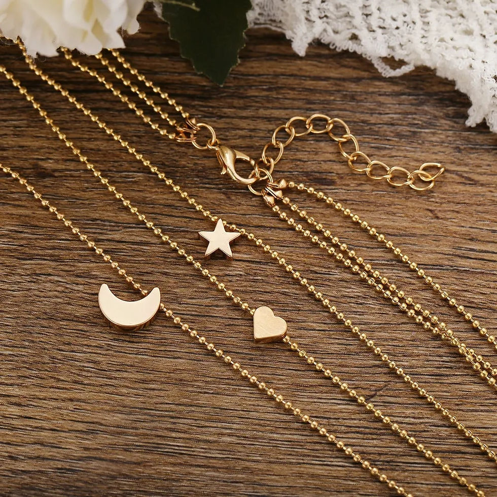 Thumbnail: Crystal Zircon Heart Star Charm Layered Pendant Necklace Set for Women Charms F