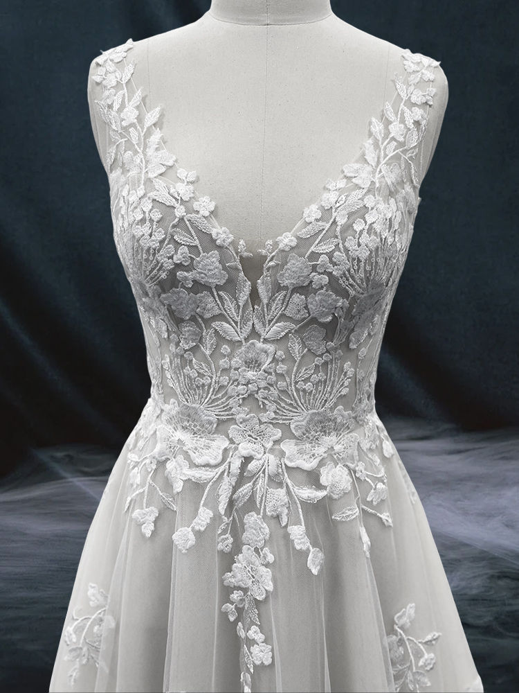 תמונה ממוזערת: ZOCI Elegant Lace Wedding Dresses for Women Sleeveless Deep V-Neck Sparkly Brid