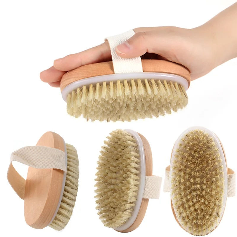 Miniaturebillede: 2 In 1 Dry Skin Body Massage Brush Natural Bristle Dead Skin Remover Anti Cellu