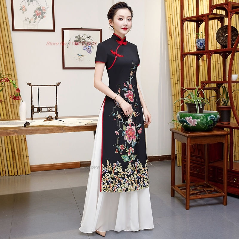 Miniatiūra: 2024 vietnam traditional dress aodai improved cheongsam dress national flower p