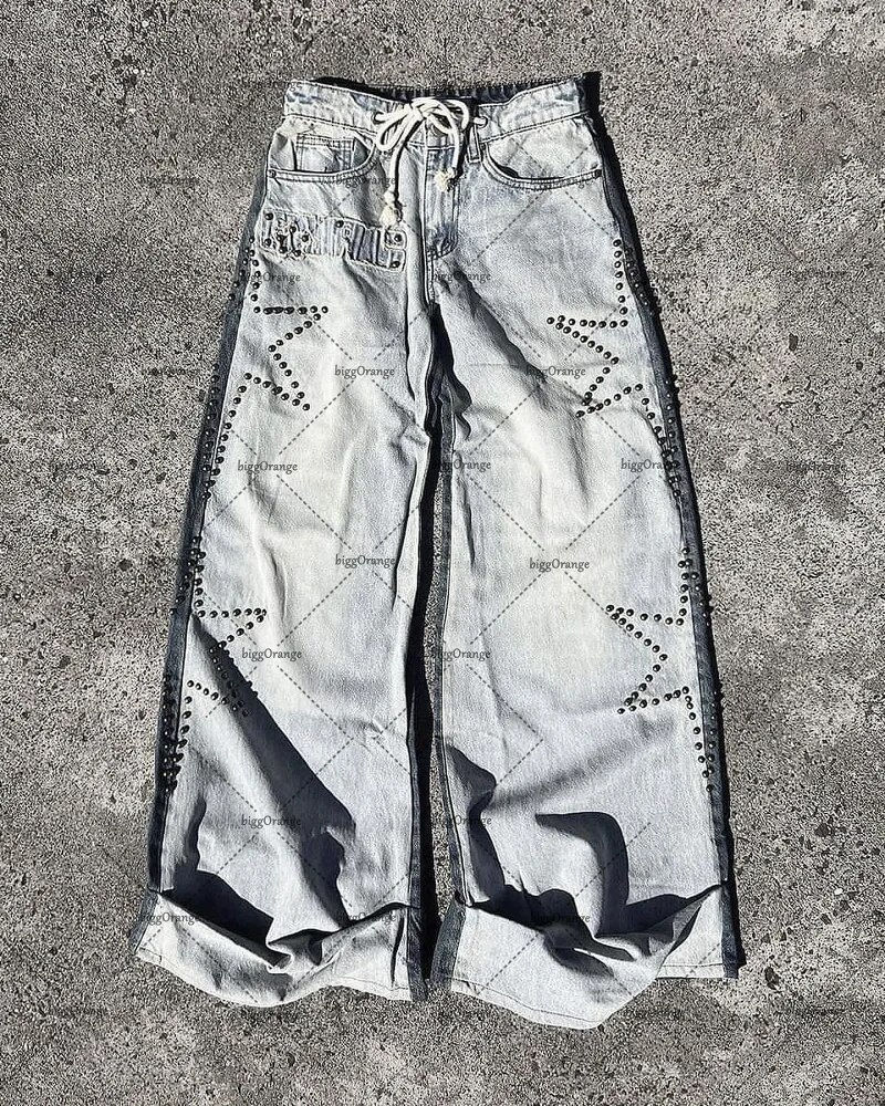 Thumbnail: European and American Fashionable High-waisted Trousers Raw Edge Washed Jeans M