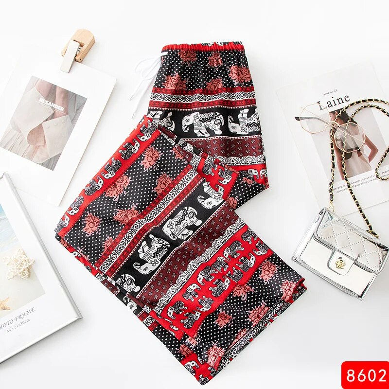 Miniaturbild: Women Wide Leg Pants High Waist Elephant Print Pant Summer Thin Straight Trouse
