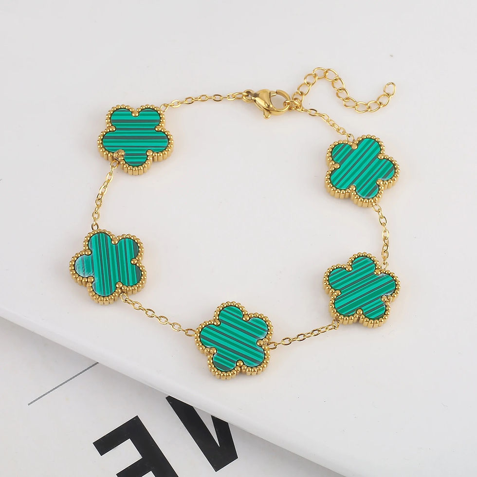 Thumbnail: New Stainless Steel Plum Blossom Plant Five Leaf Flower Necklace Bracelet Set S