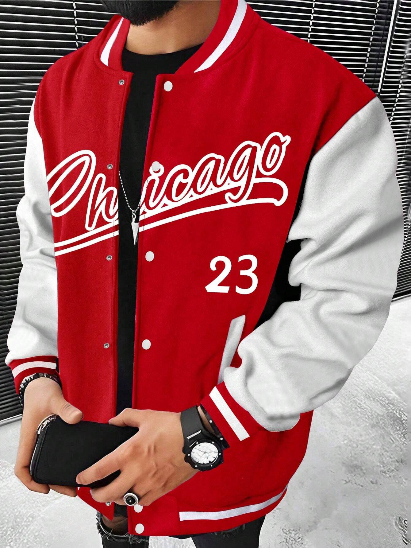 Manfinity Men's Letter Print Color-block Baseball Jacket motorcycle jacket str