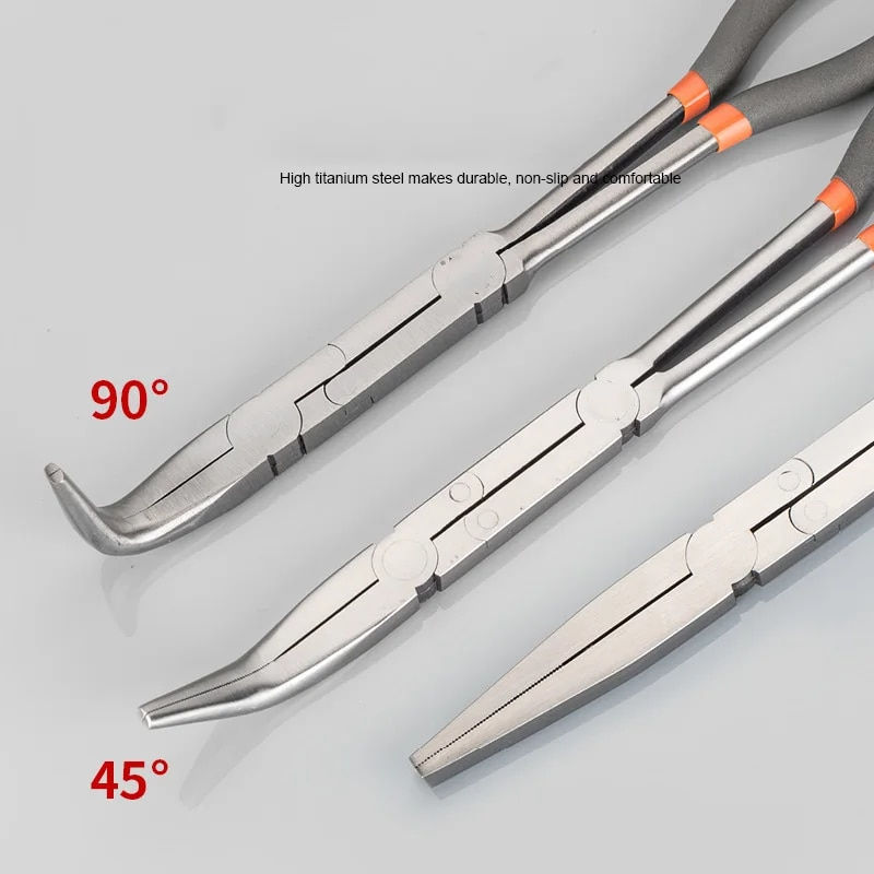 Thumbnail: Long Fishing Pliers Straight 45 90 Degree O-Shape Bend Needle Nose Pliers Plug