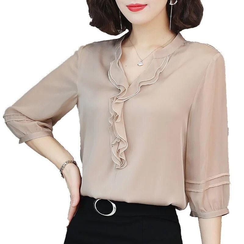 Indexkép: Women Spring Summer Style Chiffon Blouses Shirts Lady Casual Half Lantern Sleev