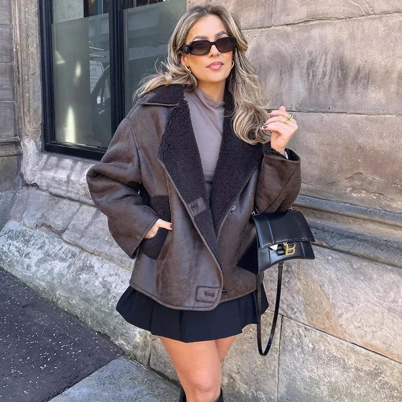 Thumbnail: Woman Thick Faux Leather Jackets for Women Coat Autumn Winter Warm Wool Blends