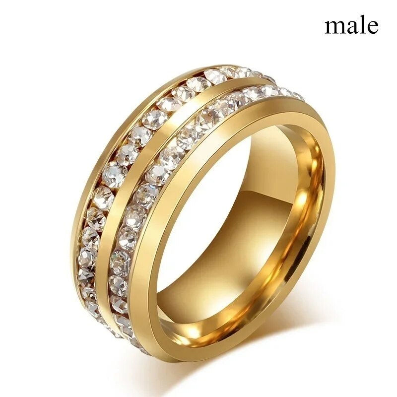 Miniatiūra: Fashion Couple Rings Women's White Rhinestones Zircon Ring Sets Men's Stainless