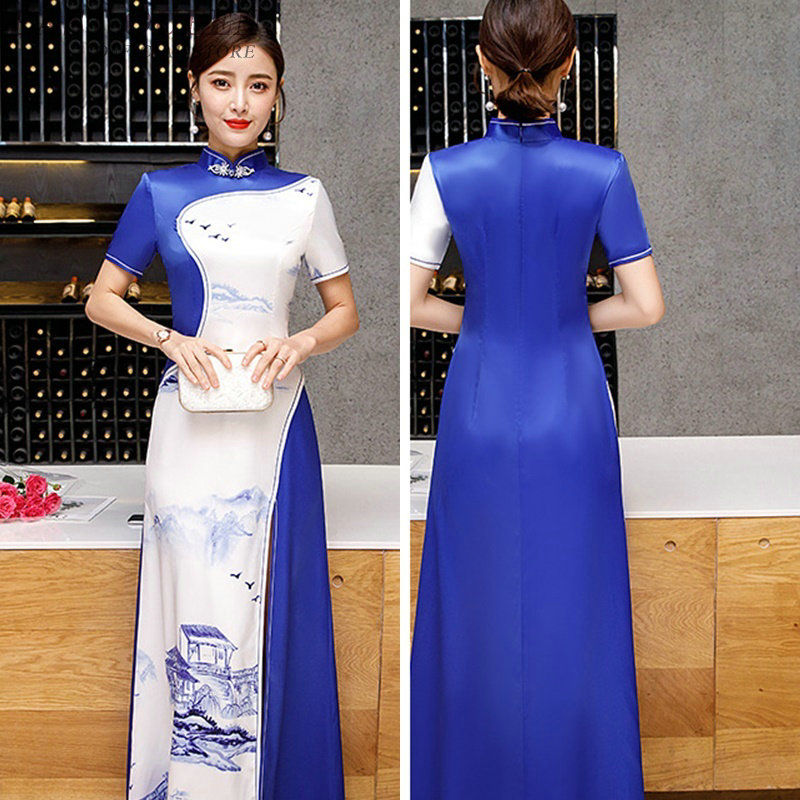 Thumbnail: New Arrival 2019 Summer Ao Dai Vietnam Traditional Dress Slit Cheongsam Elegant
