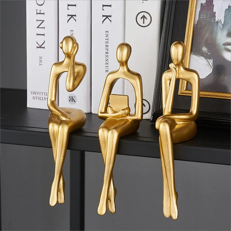 Thumbnail: 3PCS Resin Abstract Figure Ornaments Modern Creative Thinker Statue Living Room