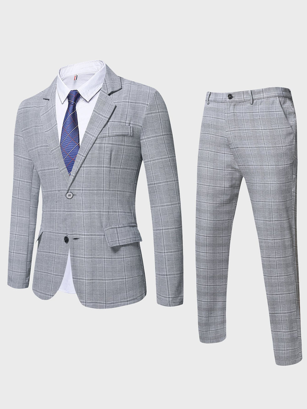 Thumbnail: Manfinity Mode Men 1pc Plaid Lapel Collar Blazer & 1pc Suit Pants