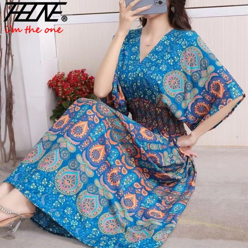 Thumbnail: Women Dress Summer 2024 Maxi Long Print Indian Bohemian Clothing New in Dresses