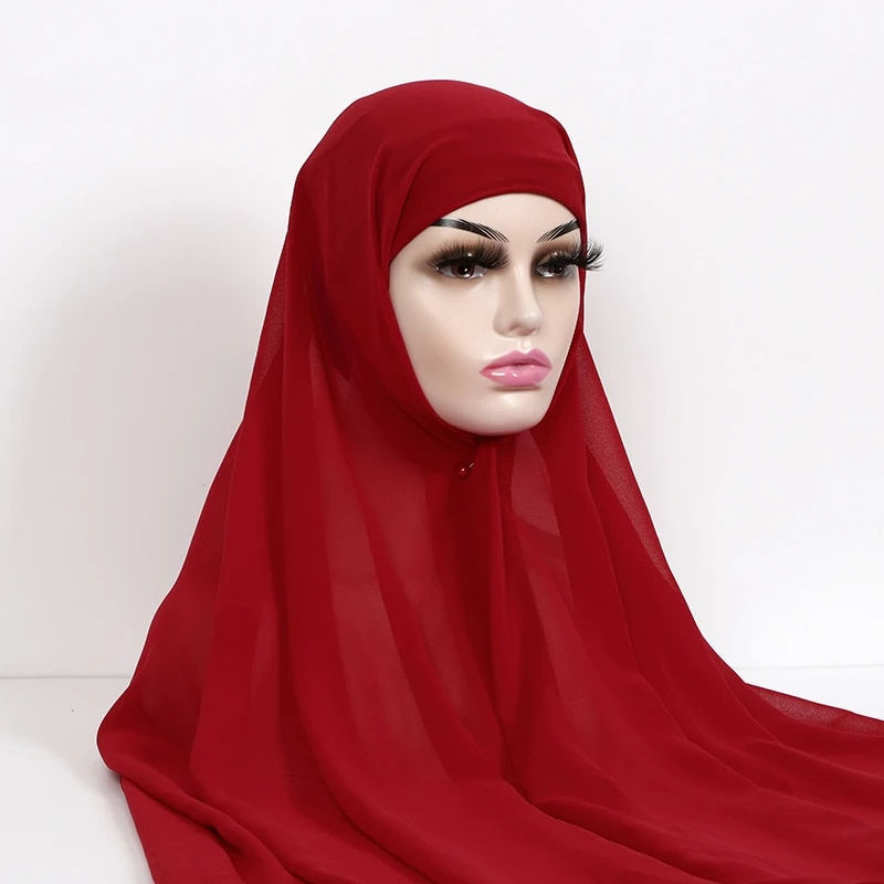 Miniatura: Instant Hijabs With Cap Plain Chiffon Jersey Hijabs For Woman Veil Muslim Islam