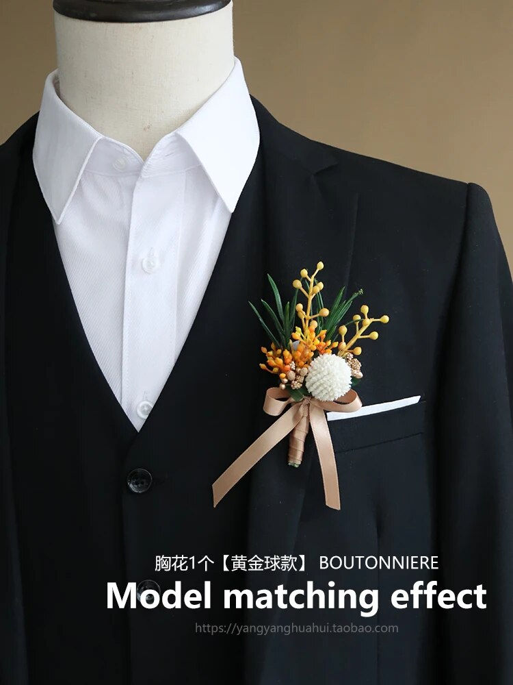 Miniature : GT Silk Corsages Boutonnieres Wedding Decoration Marriage Rose Wrist Flowers fo