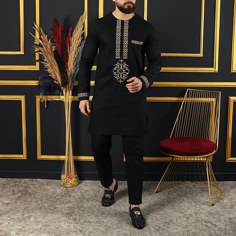 Thumbnail: New In Dashiki 2 PCs White Set Abaya Men's Clothing Top Pant Set Long Sleeve El
