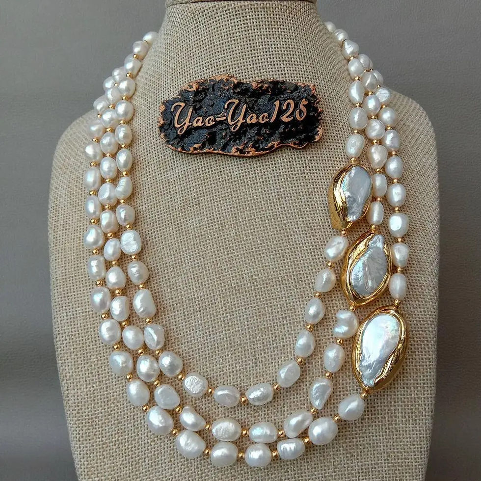 Miniatura: Y·YING 20" 3 rows Cultured Baroque Pearl Necklace Keshi Pearl Gold color Plated