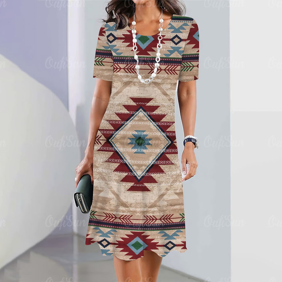 Thumbnail: New Vintage Women's Dresses Ethnic Style Printed Elegant Casual Short Sleeve Dr