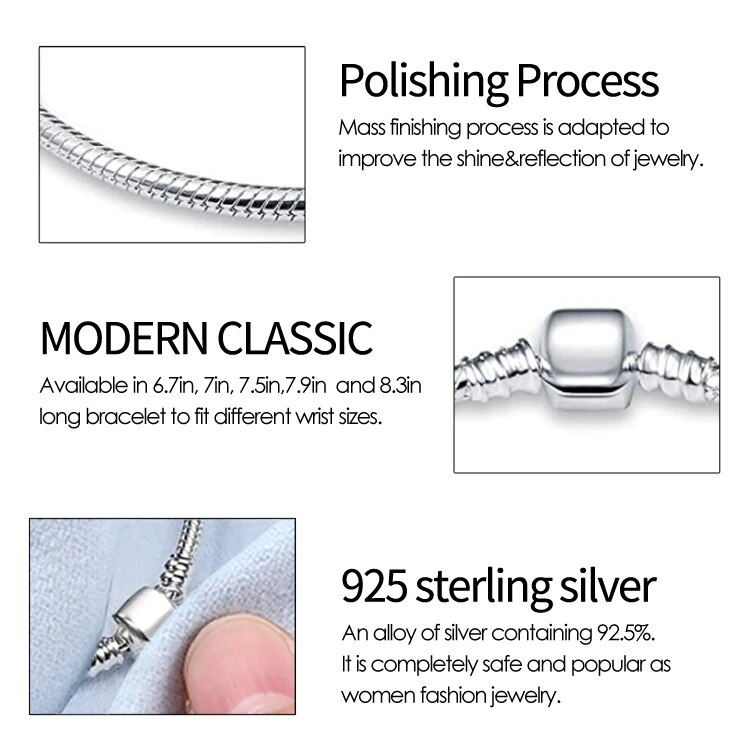 Thumbnail: New in 925 Sterling Silver Snake Chain Charm Bracelet Fits Pandach Original Pen