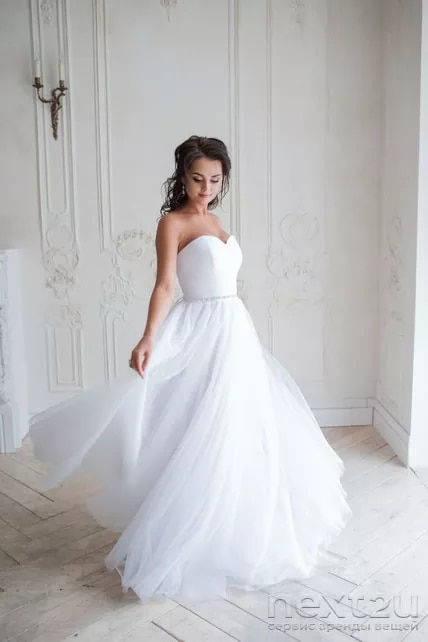 Miniaturebillede: BABYONLINE White Wedding Dresses 2024 Sweetheart Crystal Beaded Belt Tulle A-li