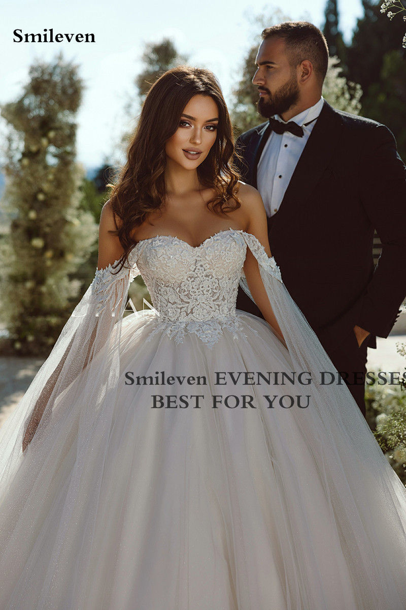 Thumbnail: Smileven Boho Wedding Dress Beach Sweetheart Lace Appliques Bride Dresses Robe