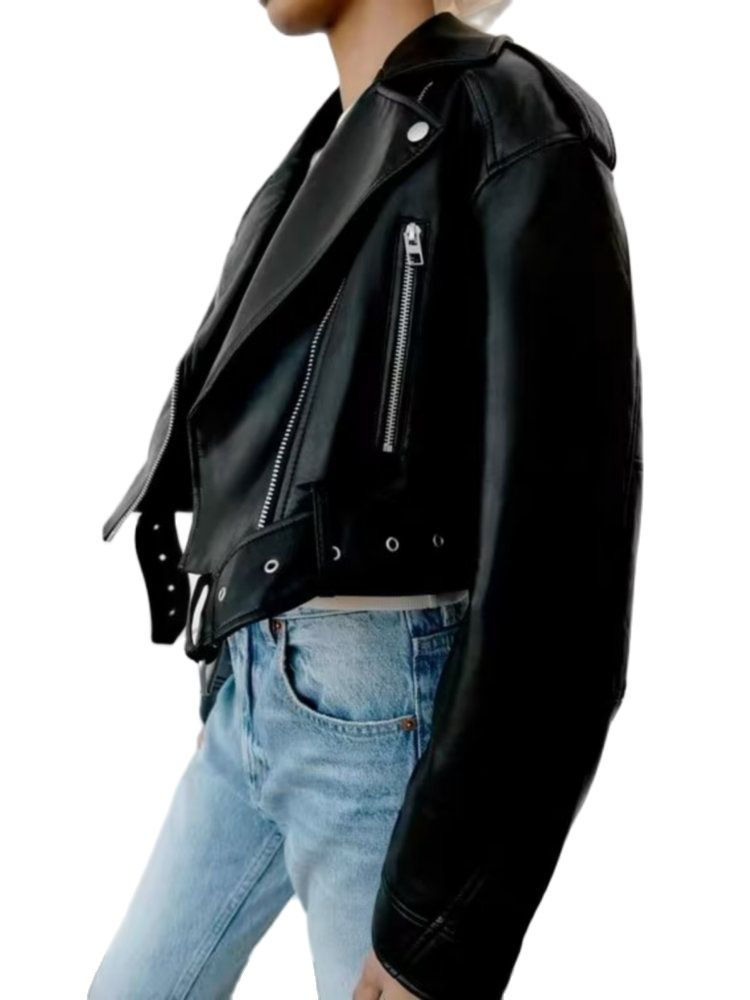 Thumbnail: 2024 Women Vintage Loose Pu Faux Leather Short Jackets with Belt Streetwear Fem