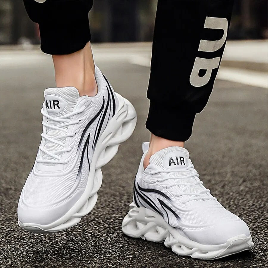 ภาพขนาดย่อ: Fashion Running Shoes Men Flame Printed Sneakers Knit Athletic Sports Blade Cus