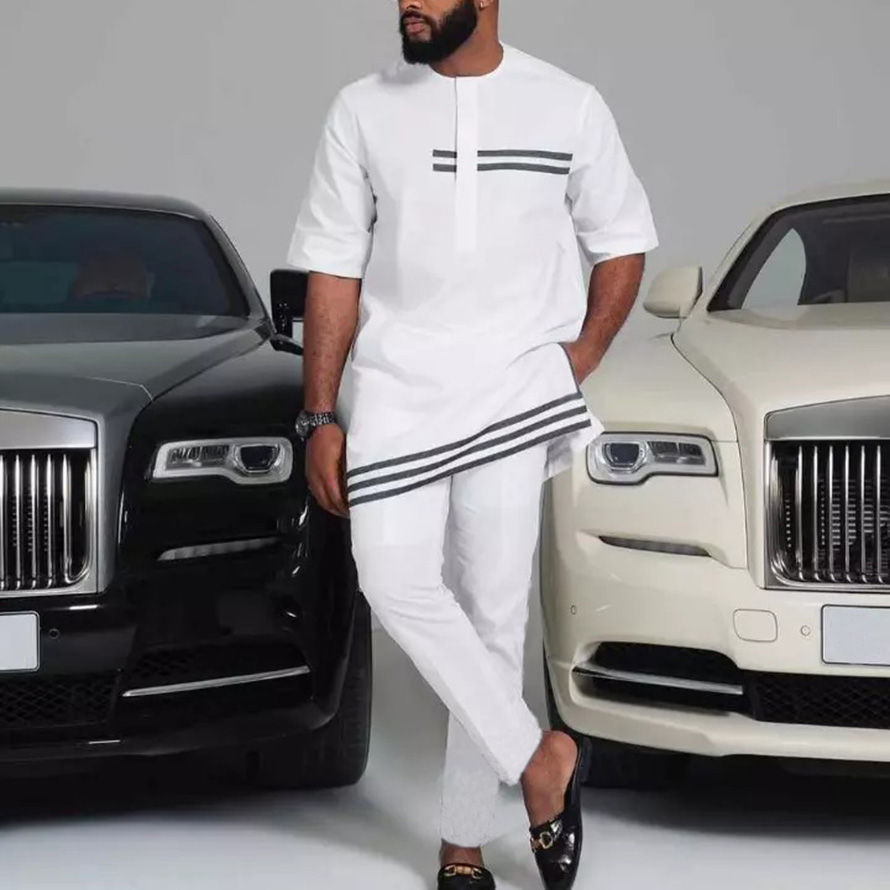 Thumbnail: Set men's traditional African men's set, fashionable casual slim white 2-piece 